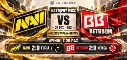 NAVI i BetBoom przed meczem o play-offy 26 października. Osobny pasek wyników z 25 października pokazuje NAVI 2:0 FURIA i BetBoom 2:0 Nemiga.