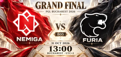 Финал Nemiga — FURIA на PGL Masters Bucharest 2026: 31 октября, 13:00 по Бухаресту, UTC+2, BO5.